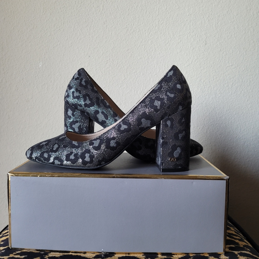 NWT COLE HAAN Black/silver damask leopard block shoes